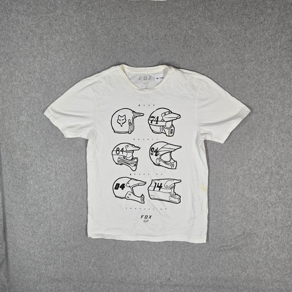 Fox Men Shirt S White Evolution Helmet Premium Fit Logo Short Sleeve READ